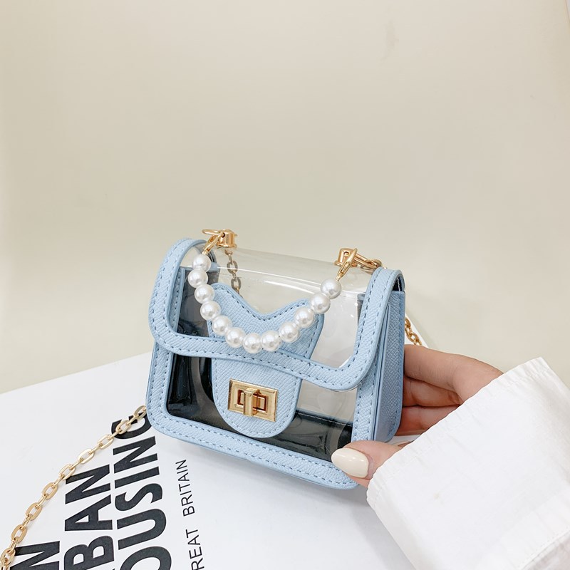 Bolso de hombro de moda para niña pequeña, bolso de gelatina para niños transparente de estilo occidental, nuevo bolso de bebé con cadena de perlas