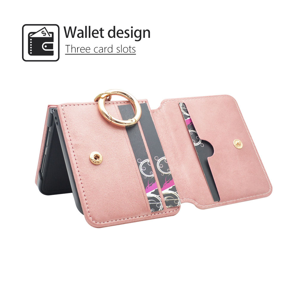 Adecuado para Samsung zflip4 Funda de cuero Tarjeta de inserción caja del teléfono Samsung zflip5 patrón de becerro plegable pantalla soporte teléfono caso