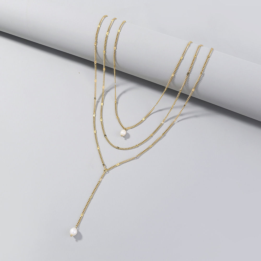 Retro einfache Perlenkette aus geometrischer Legierung mit mehreren Schichtenpicture3