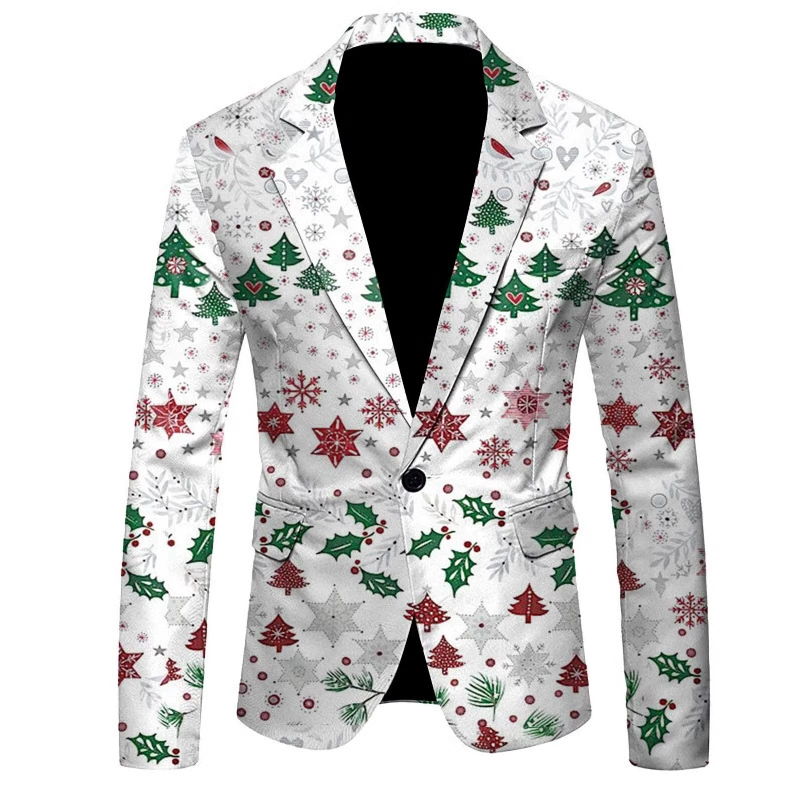 2025 новый внешний оборот мужской принт рождественский костюм куртка городская мода стройный маленький костюм завод прямых продаж