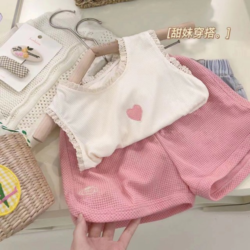 Pure cotton girls vest suit summer  new style children's Korean version of children's shorts casual two-piece set