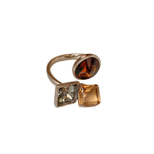 Real gold electroplated zircon square circle open ring, high-end niche temperament ring, 2024 new ring