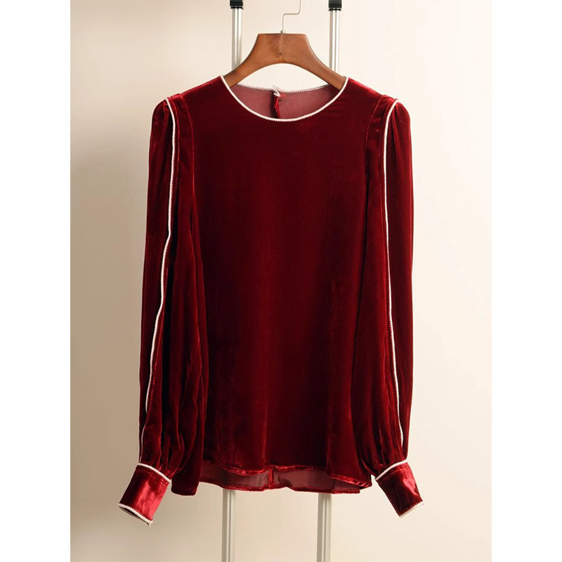 Shenzhen 25 New Style Nanyou Women's European Fashion Trendy Velvet Top Shirt with Visible Stitching, Unique Design Shenzhen 25 New Style Nanyou Women's European Fashion Trendy Velvet Top Shirt with Visible Stitching, Unique Design