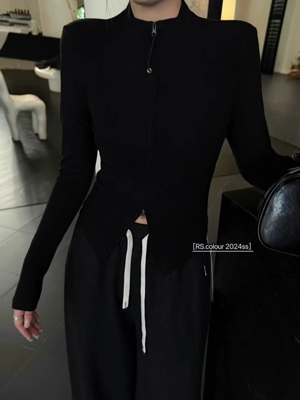韩版拉链半高领显瘦短外套女2025春夏新款气质百搭修身长袖T恤|undefined