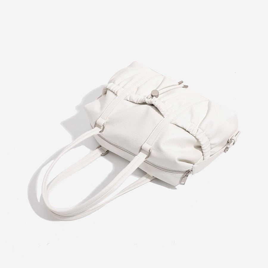 Retro Multi-Pocket Pleated Soft Leather Pillow Bag For Women 2025 New Arrival Preppy Travel Boston Shoulder Bag - Thumbnail 2