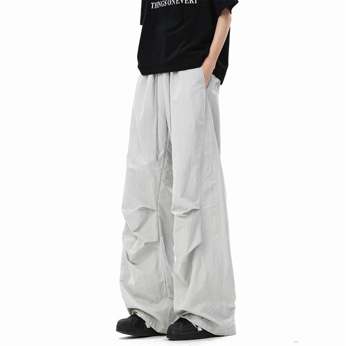 American Style Quick-Dry Parachute Trousers for Men - Summer Sheer Trendy High Street Wide-Leg Work Pants Straight Leg Casual Sports Trousers