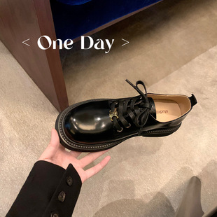 In-Stock Grape Mama Daxi Manor ~ Round-Toe Chunky Heel Casual Lace-Up Loafers Women's Leather Shoes 2025 New Model