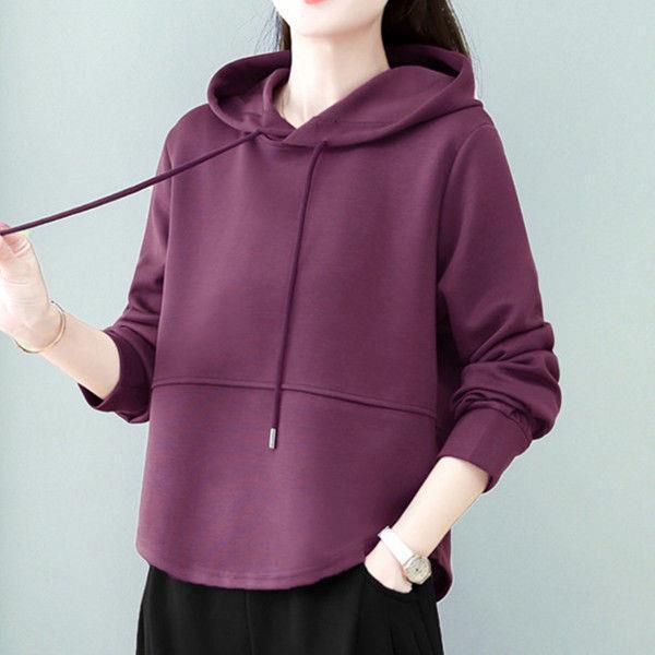 春秋季长袖连帽短款卫衣女新款不规则宽松百搭小个子高腰上衣帽衫|undefined