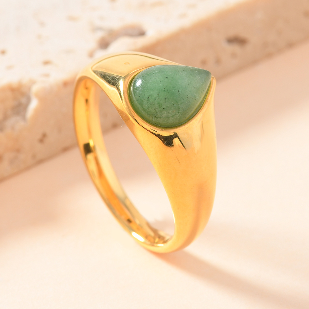 Anillo de acero de titanio de moda europea y americana mujer no se desvanece fundición de gota de agua anillo de piedra natural joyas de lujo al por mayor