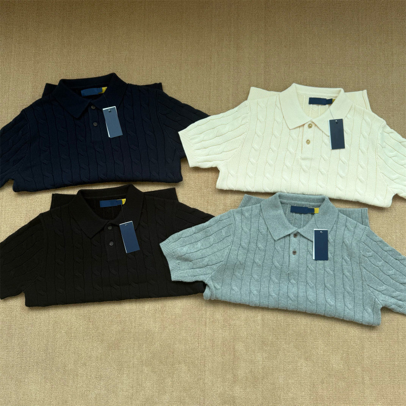 Rl Ralph Lauren Logo Embroidery Men's Cotton Cable Knit Polo Collar Short-Sleeve Shirt Rl Ralph Lauren Logo Embroidery Men's Cotton Cable Knit Polo Collar Short-Sleeve Shirt
