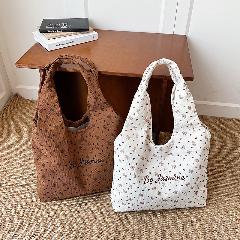 Korean-Style Corduroy Tote Bag 2025 Women's Casual Style College Student Daily Shoulder Bag Versatile Commuter Handbag