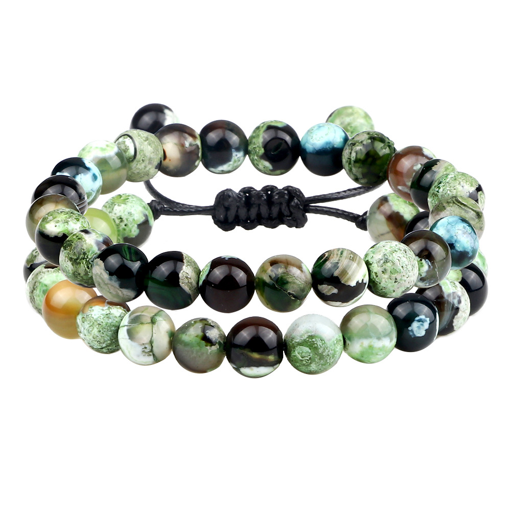 Braccialetto di perline di agata di fuoco colorata intrecciata a mano, set di perline di agata viola, braccialetto di perline buddiste di agata verde con macchie_voghion.com