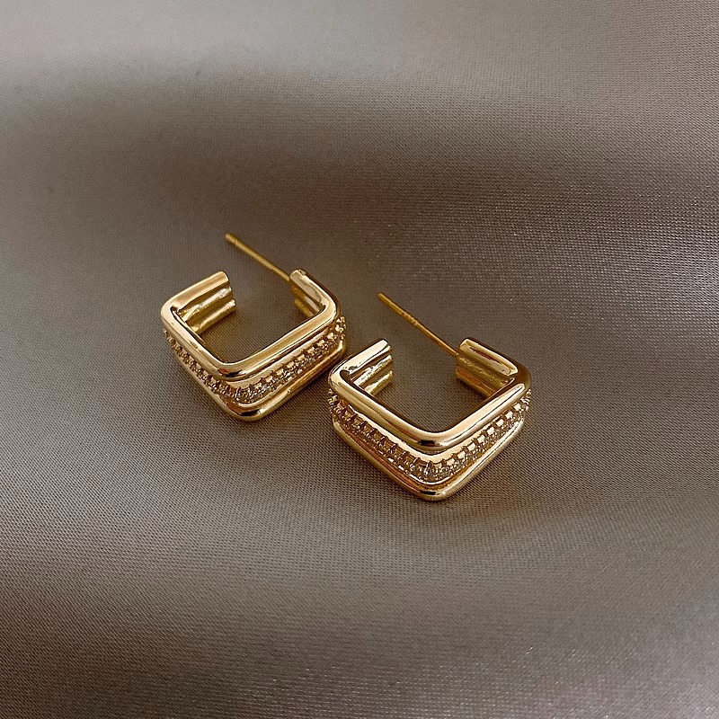 1 Pair Streetwear Square Plating Inlay Copper Artificial Diamond Ear Studs display picture 3