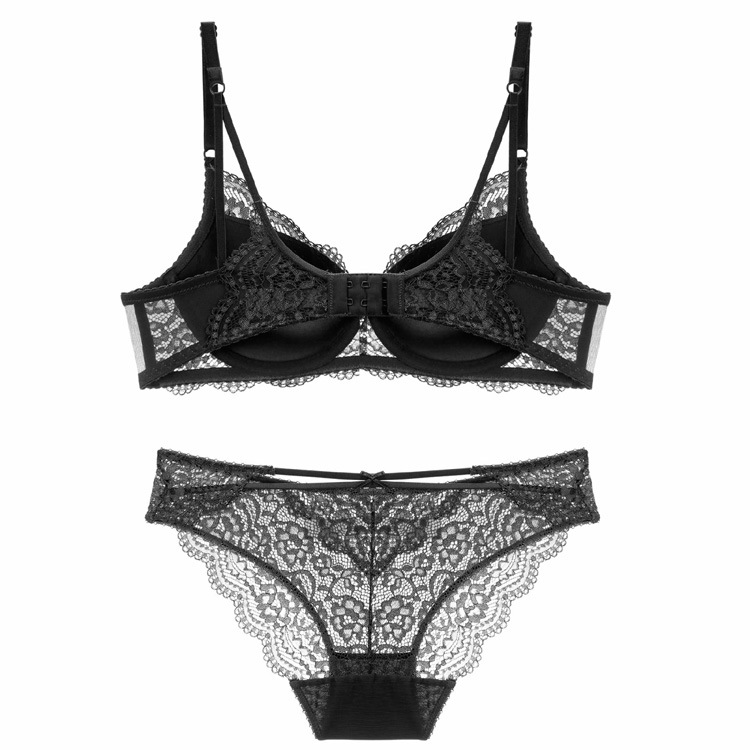 New sexy lace embroidered lingerie with thin top and thick bottom gathered for women's bra set_voghion.com