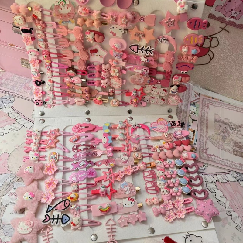 粉色发夹50个装可爱发夹套装甜美少女心刘海夹日系卡通头饰夹子|undefined