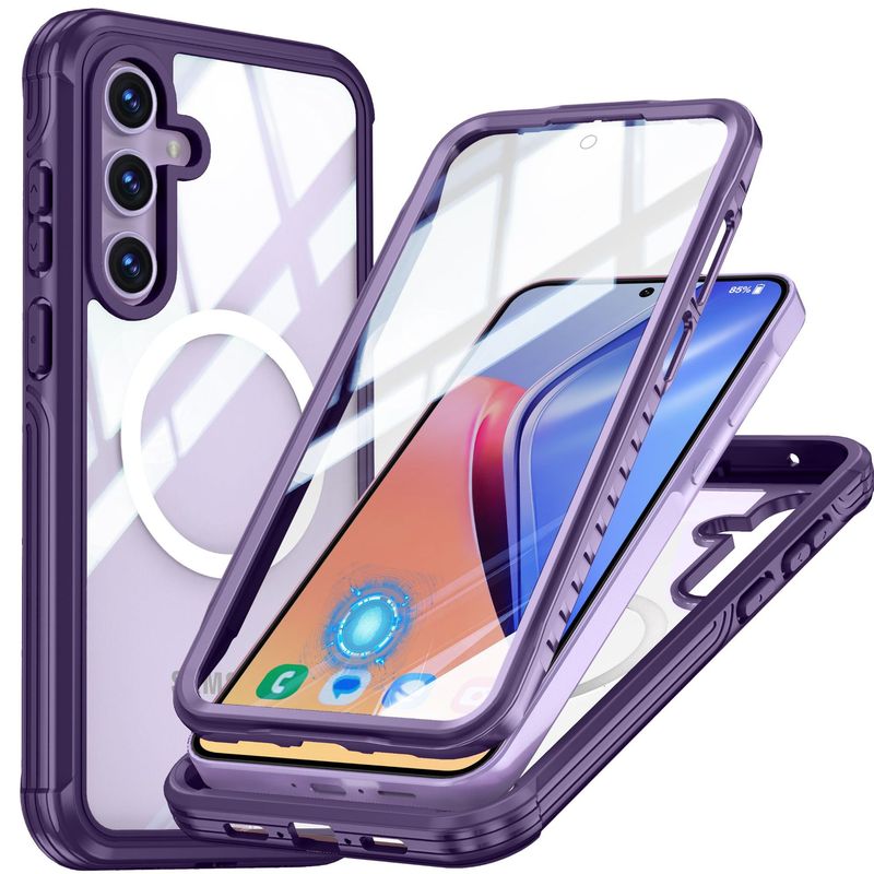 Samsung A56A36A16A17ガラス製360度フルカバー携帯電話ケース、落下防止、衝撃吸収、磁気吸着、磁気充電対応|undefined