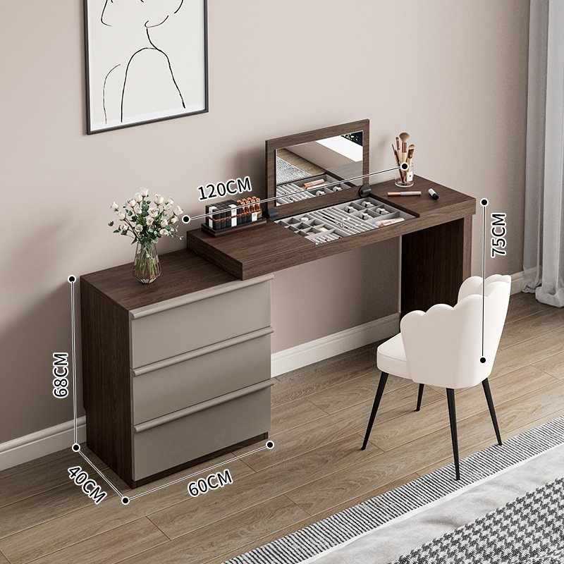 월넛 컬러 120 화장대 + 60 서랍장 + 꽃잎 의자