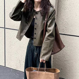 皮衣女短款外套2026春秋新款韩版百搭显瘦单排扣pu机车服皮夹克潮