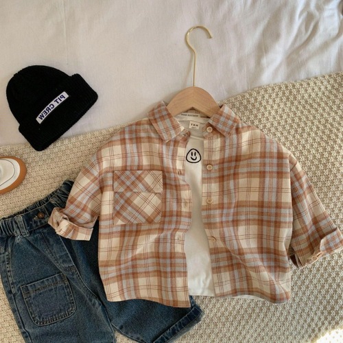 Baby shirts, children's plaid shirts, spring clothes, new children's clothes, loose tops, baby style long-sleeved jackets