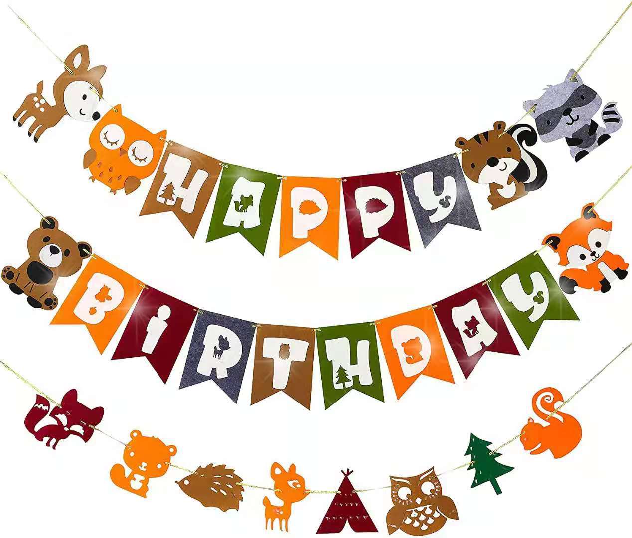 新款森林动物小鹿狐狸派对装饰冬季林地房间装饰生日拉花毛毡拉旗