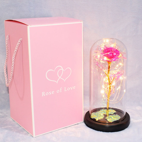 Everlasting flower LED lights gold rose trefoil dome glass cover Christmas mother Chinese Valentine's Day birthday gift