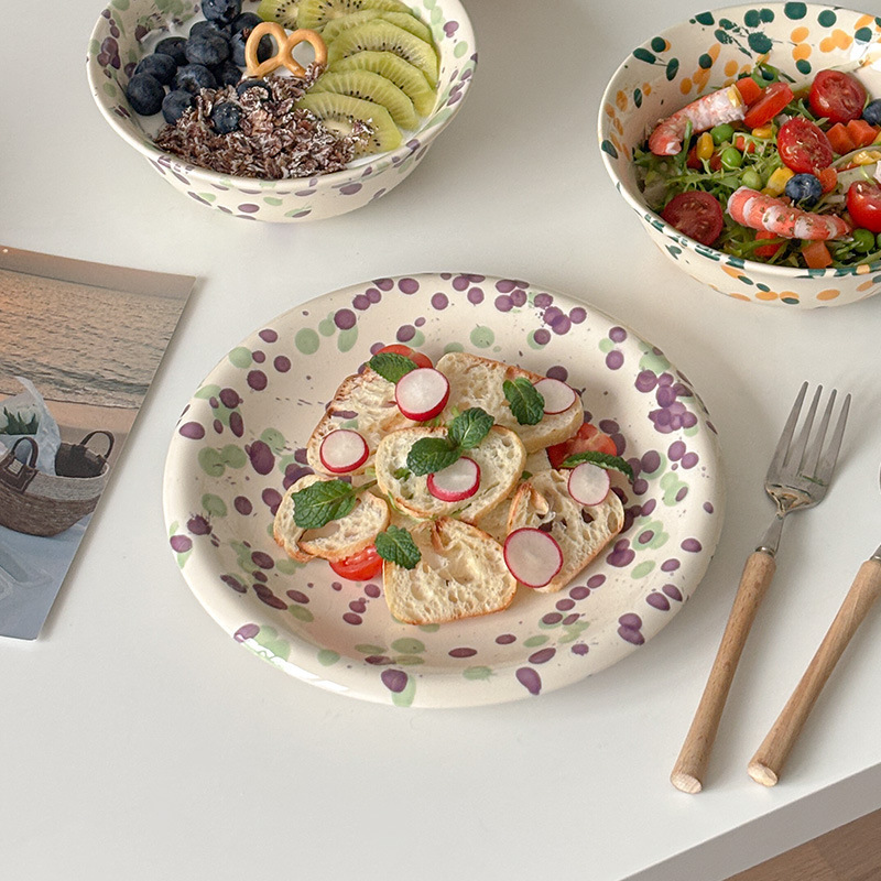 Mooney ins スプラッシュインクバブル釉下色食器ホームダイニングプレートライスサラダヨーグルトボウルディッシュプレート軽食浅いプレート|undefined