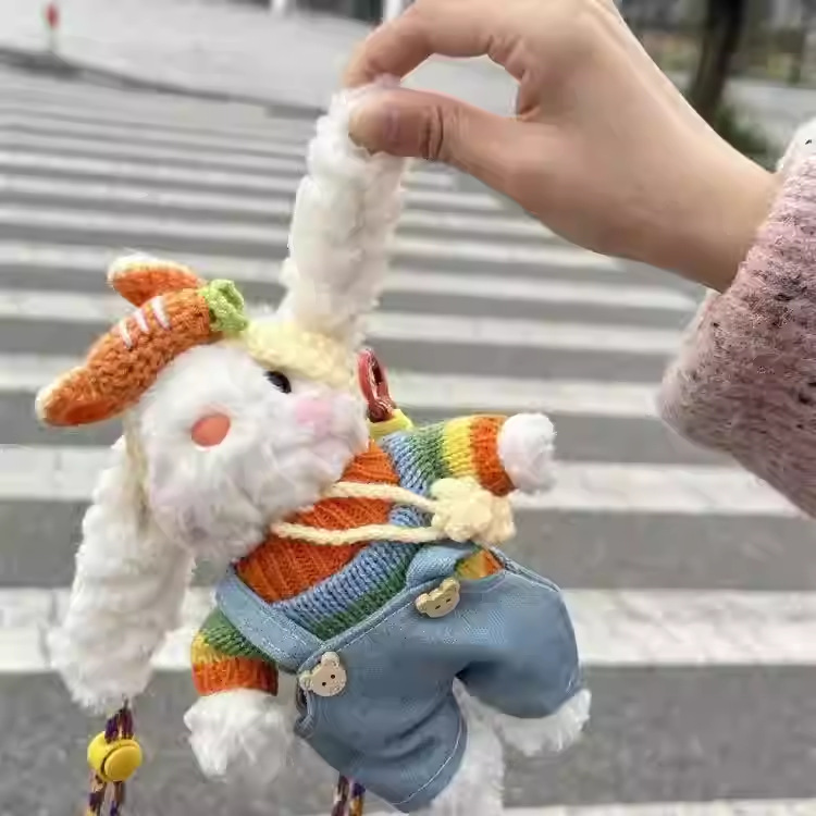 Rainbow Carrot Overalls Lop-Eared Rabbit Bag Pendant Cartoon Cute Doll Keychain Gift for Girlfriend Rainbow Carrot Overalls Lop-Eared Rabbit Bag Pendant Cartoon Cute Doll Keychain Gift for Girlfriend