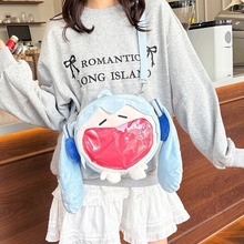 单肩包新款潮可爱初音未来卡通单肩斜挎包高颜值毛绒轻便学生书包