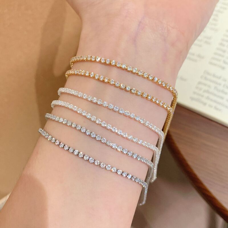 Dazzling Sparkling Tennis Full-Diamond Bracelet for Women, Light Luxury, Exquisite, High-End, Zirconia, Versatile, Stackable, European and American Style