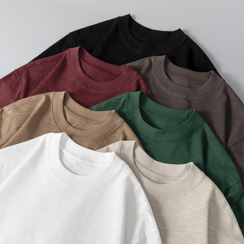 Summer Heavyweight 300g Bamboo Cotton Men's Short-Sleeved T-Shirt Youth Japanese Style Retro Loose Women's Half-Sleeved Top T-Shirt