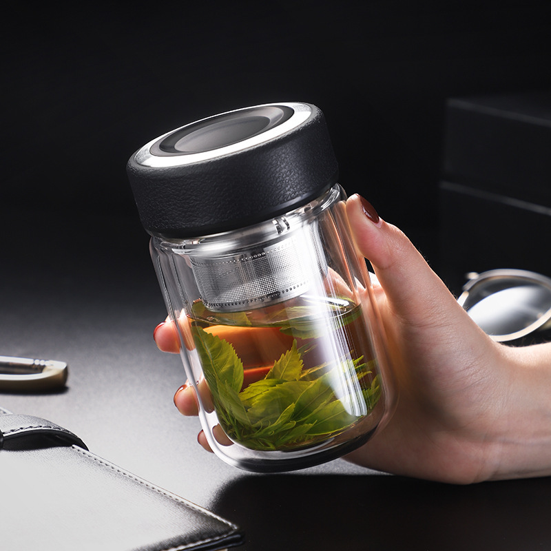 双层隔热泡茶杯茶水分离玻璃杯男女保温便携防摔小巧迷你水杯批发