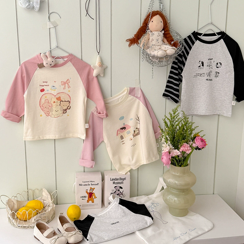 Детская футболка, 100% хлопок, класс А, реглан, толстовка из плотного материала 220 г, футболка с длинным рукавом из чистого хлопка, детский топ, плотный хлопок.