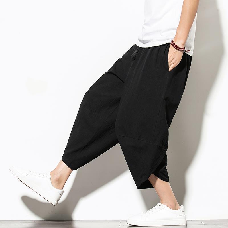 Pantalones anchos pantalones recortados sueltos para hombres tendencia más gordos pantalones de estilo chino de talla grande pantalones cortos casuales pantalones harem