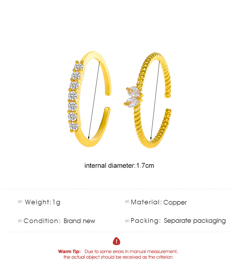 Simple Style Geometric Copper Open Ring Metal Zircon Copper Rings