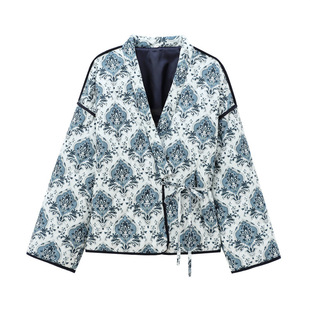 Cross-Border Export 2025 New European and American Style Fashionable Women's Clothing Simple and Versatile Casual Printed Long-Sleeved Cotton Jacket