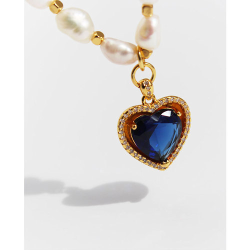 French Vintage retro elegant freshwater pearl red love necklace peach heart-shaped zircon bracelet trendy match 322