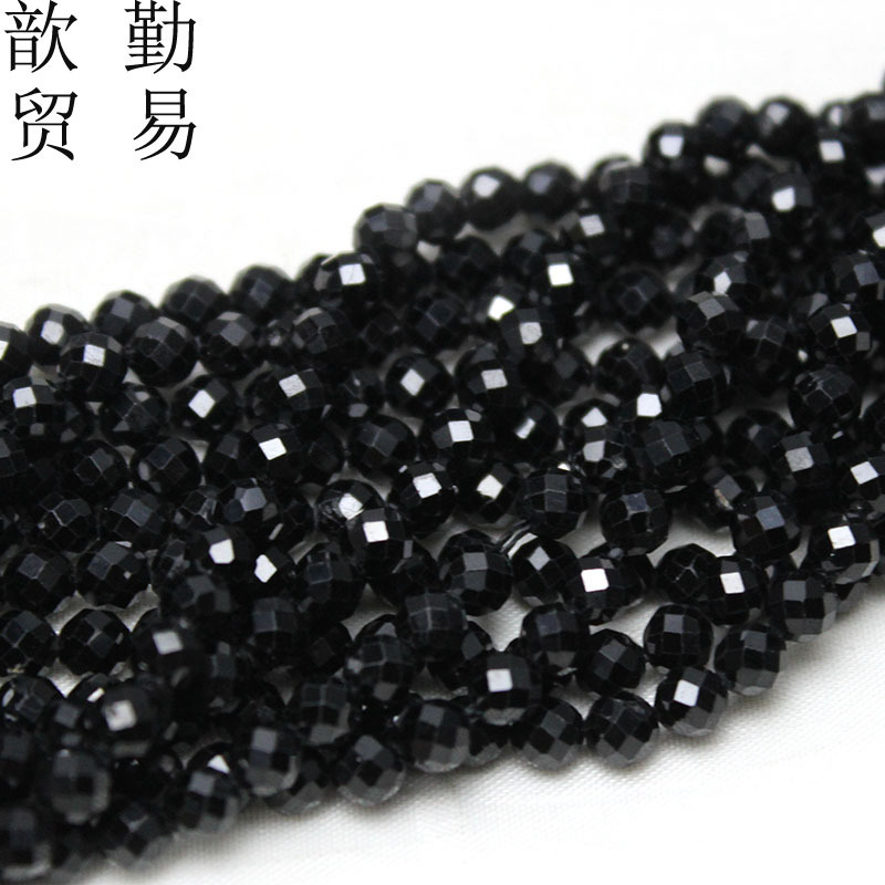 2-4mm切面切角度黑尖晶散珠刻面圓珠子DIY飾品配件手鍊手工串珠