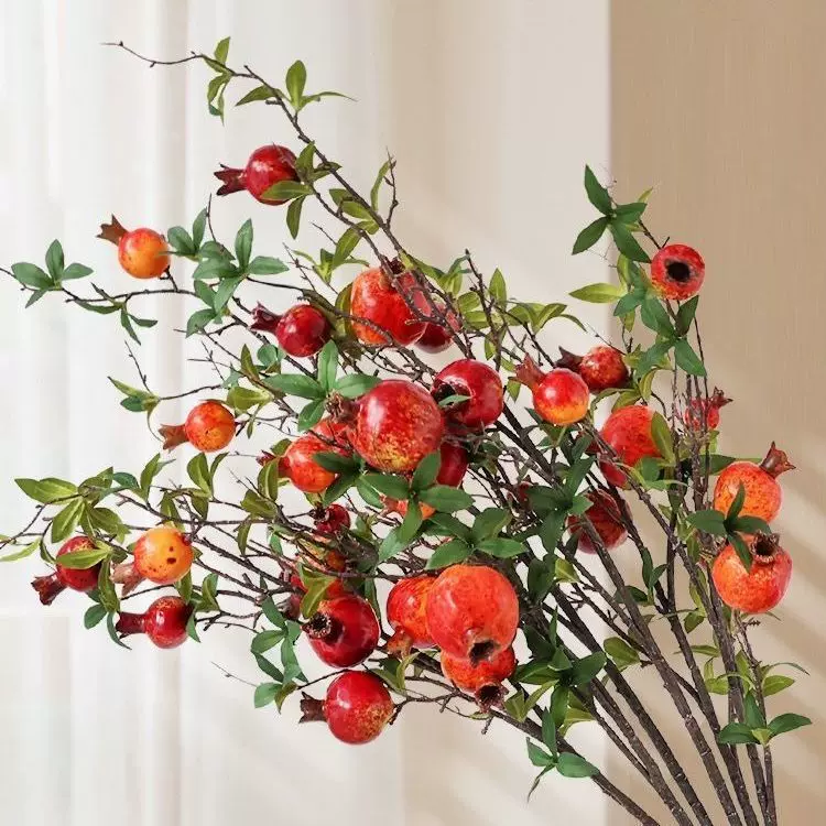 仿真假水果石榴果枝客厅落地摆件婚庆摄影插花道具假绿植工厂批发