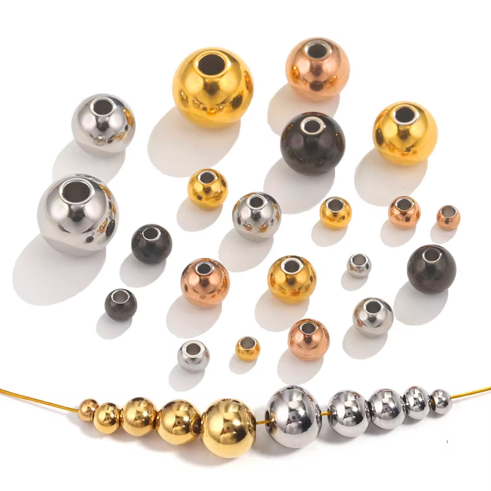 Cuentas de acero de perforación sólida de acero inoxidable cuentas sueltas cuentas de pulsera de acero de titanio cuentas de accesorios de joyería de bricolaje cuentas redondas transfronterizas