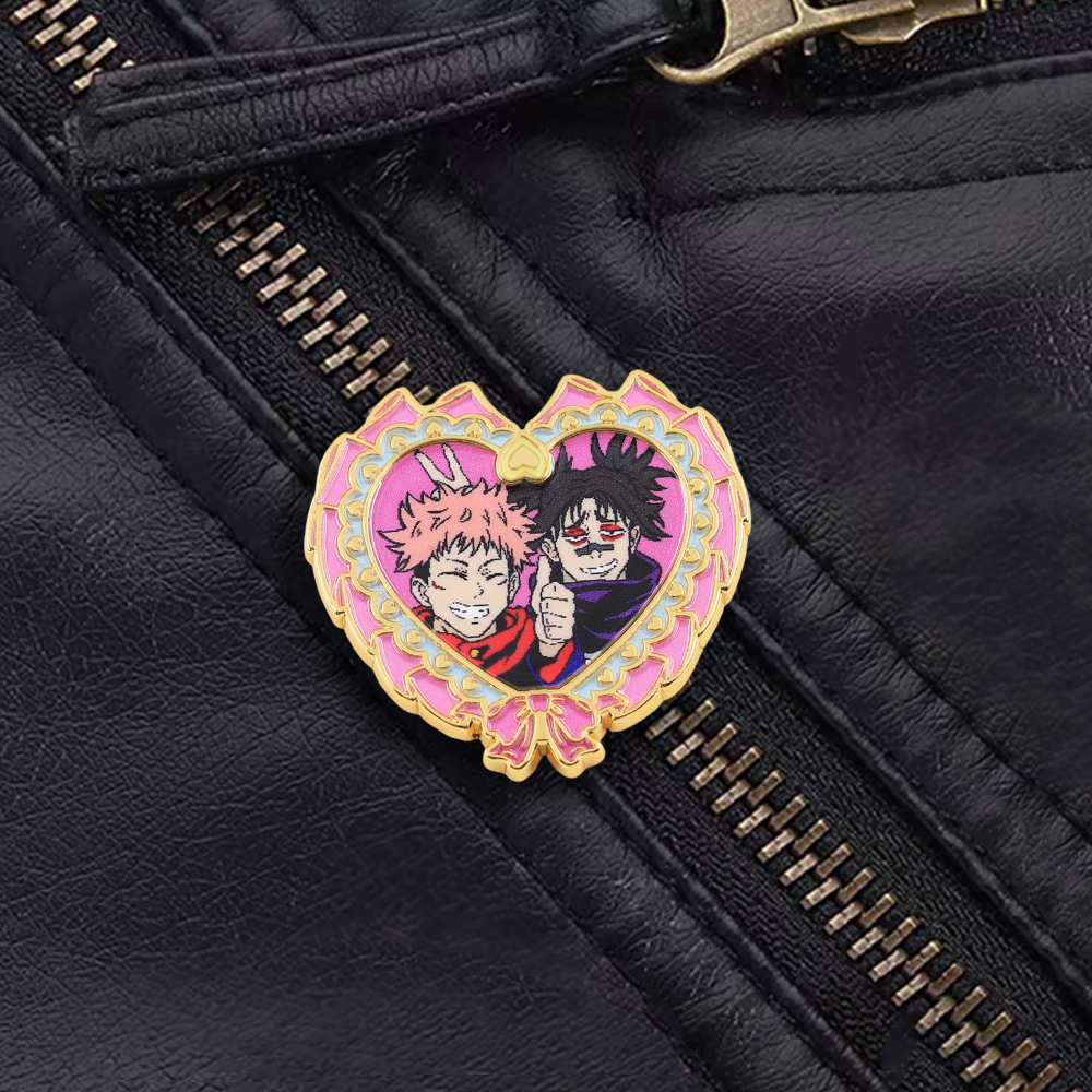 Toge Inumaki and Fushiguro Megumi Heart-Shaped Badge Spell Return Enamel Pin Anime Merchandise Fan Gift Collection