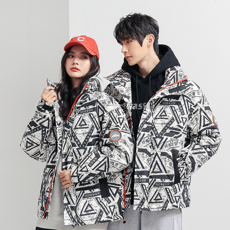 Men's Padded Jacket Geometric White Duck Down Winter Coat Warm_voghion.com