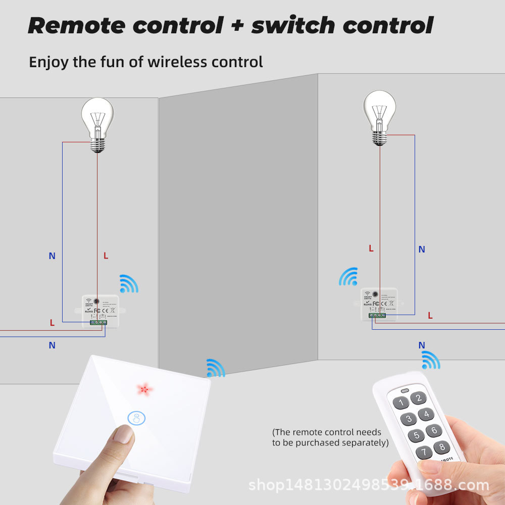 家用触摸无线智能遥控开关433MHZ免钻孔随意贴 1/2/3开暗藏通断器