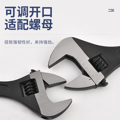 Factory cross-border wholesale large open mouth black handle wrench 6/8/10/12/15/18 inches polished chrome