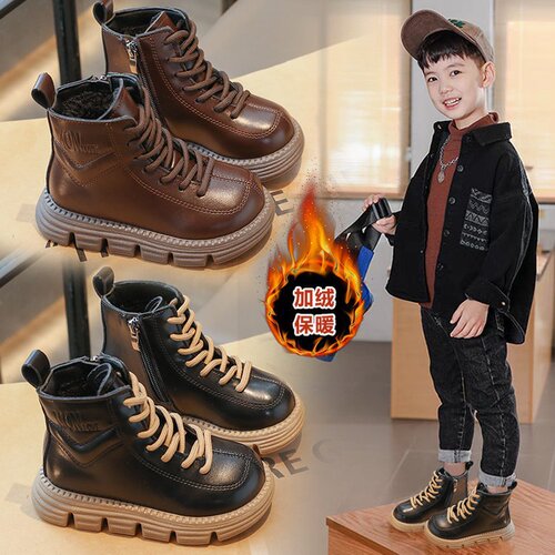 Girls 'Martin boots, new autumn and winter cold-proof children's leather boots, soft sole and velvet, girls' low-cut short boots, non-slip