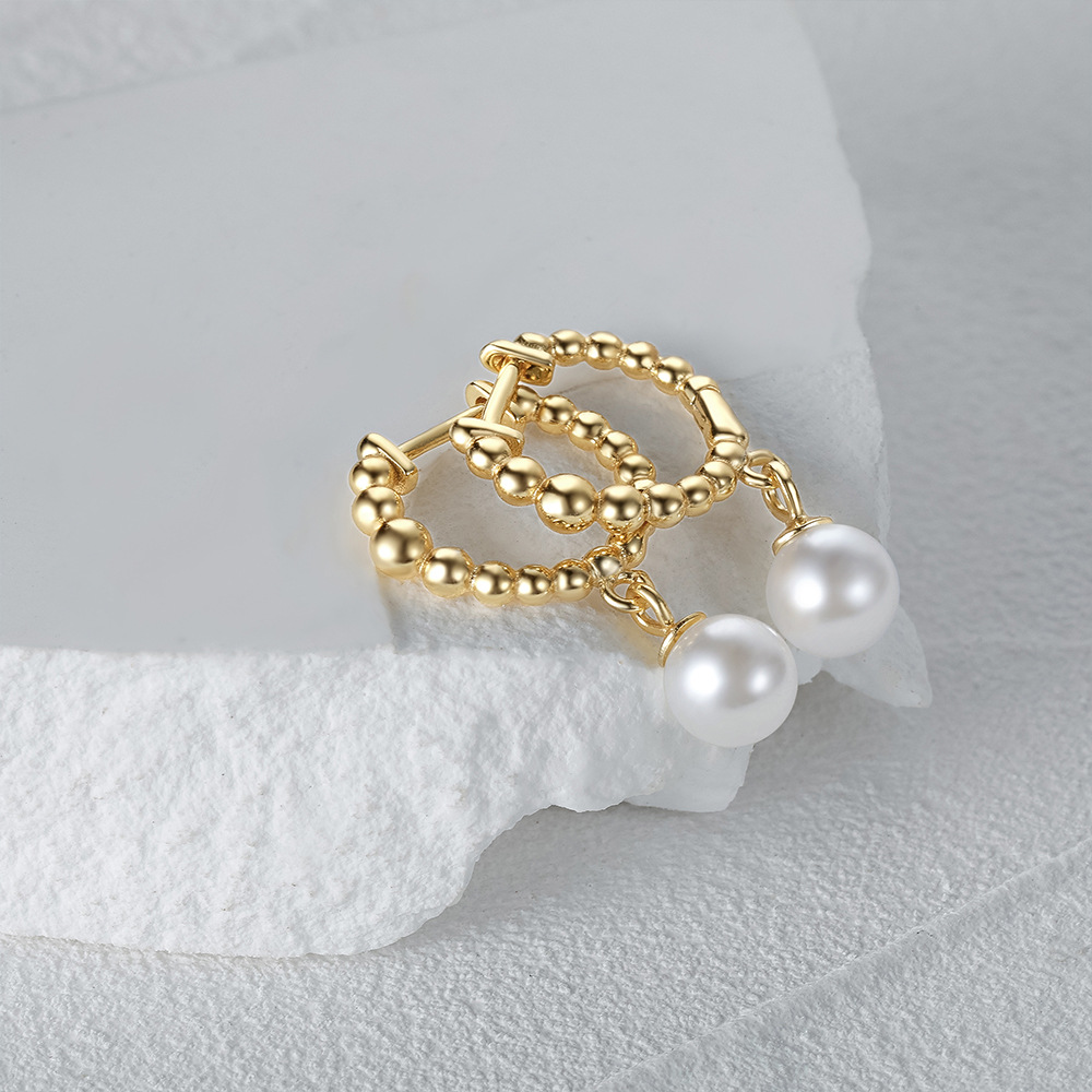 1 Pair Elegant Simple Style Geometric Plating Inlay Sterling Silver Pearl Zircon Drop Earrings display picture 24