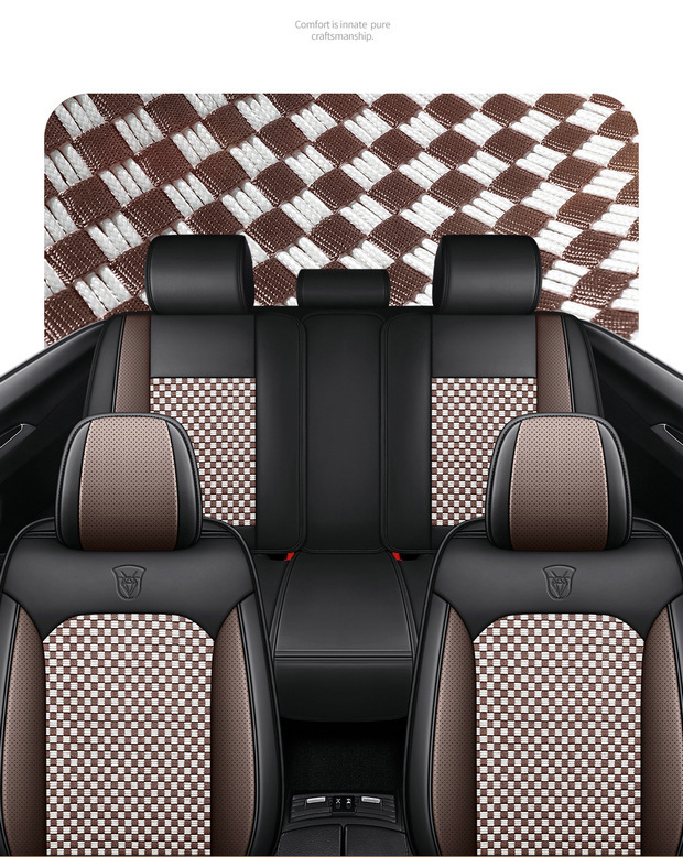 Four-Season Universal Seat Cover Car Seat Cushion Nappa Leather Ice Silk Fully Enclosed Seat Cushion Perforated Wear-Resistant Five-Seater Cross-Border