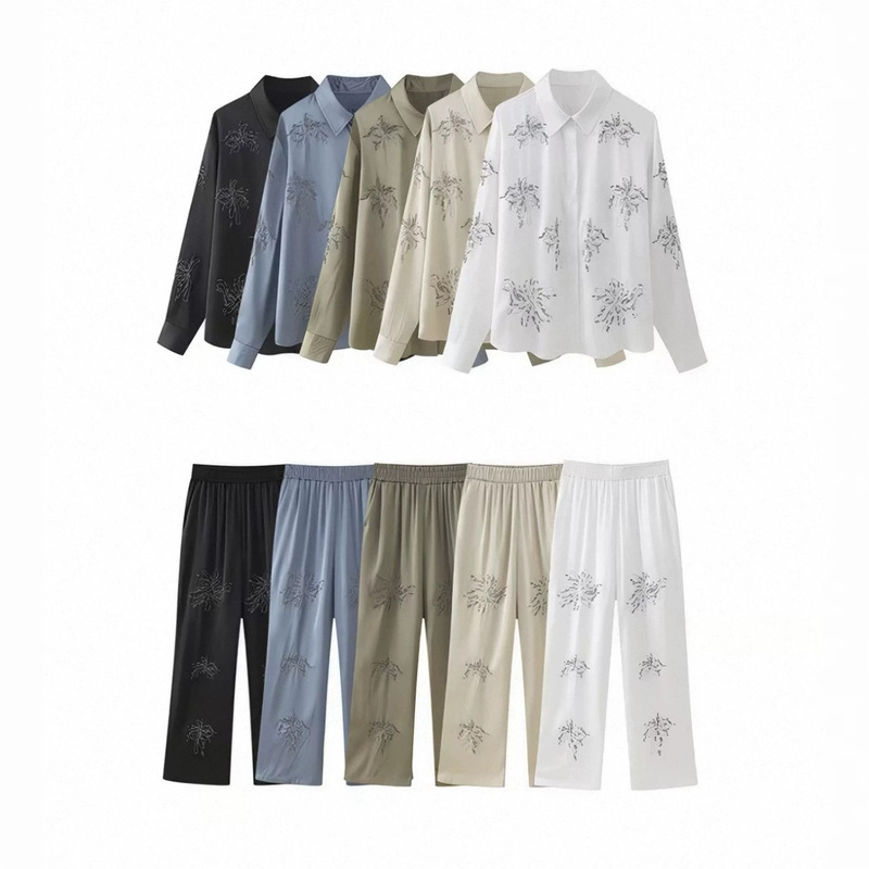 TAOP&ZA Women's Clothing 2026 Autumn New Collection European and American Style Fashion Beaded Embroidered Shirt and Casual Pants Set