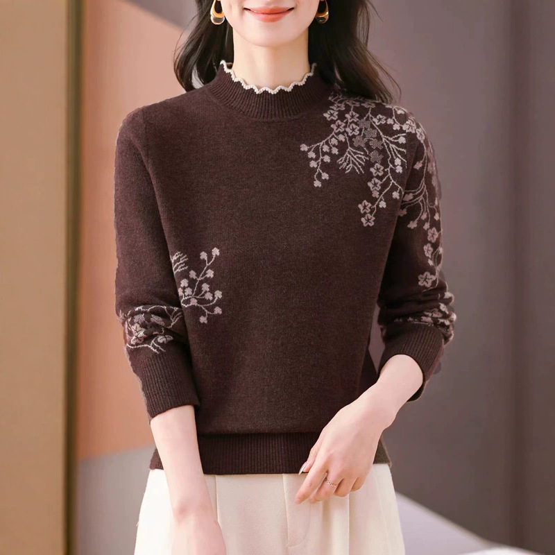26 Autumn/Winter New Imitation Cashmere Sweater for Women, Half-Turtleneck Knit Base Shirt, Mother's Wear, Jacquard Loose Fit Top 26 Autumn/Winter New Imitation Cashmere Sweater for Women, Half-Turtleneck Knit Base Shirt, Mother's Wear, Jacquard Loose Fit Top