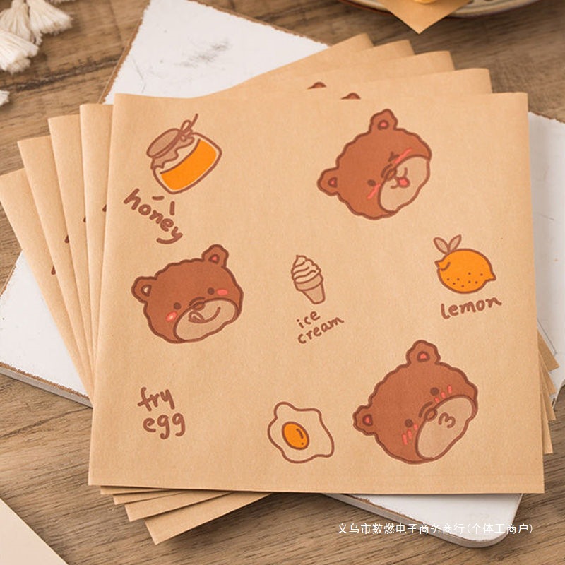 ins风牛皮纸食品外卖打包纸袋子三明治汉堡防油纸面包早餐三角袋