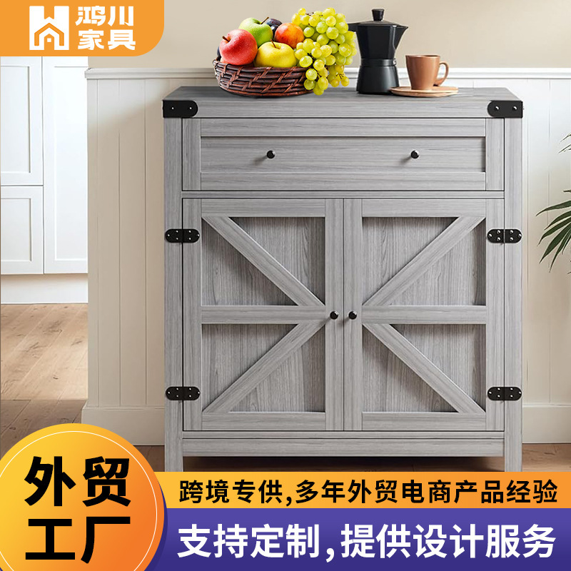 American Sideboard with Two Barn Doors Farm Coffee Bar Cabinet Kitchen Multifunctional Sideboard Cross-border Plate